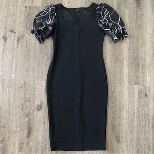 SHEIN CURVE black midi dress womens plus size 0xl puffy sleeves square neck line